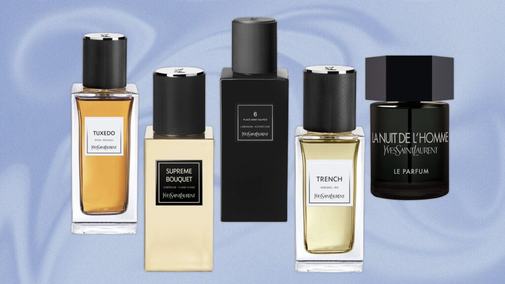 Flacon de parfum homme Yves Saint Laurent posé sur une surface sombre et élégante