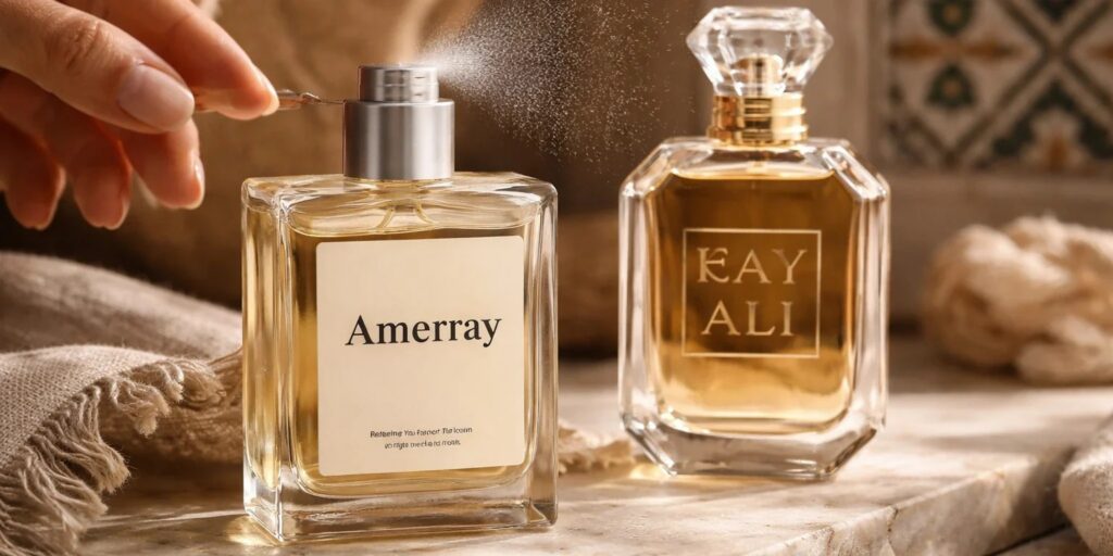 Flacons de parfum Kayali présentés comme une collection de fragrances de luxe