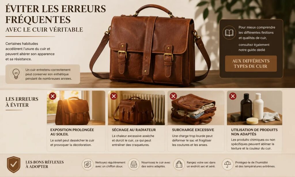 Sac en cuir marron porté à l'épaule avec bandoulière réglable