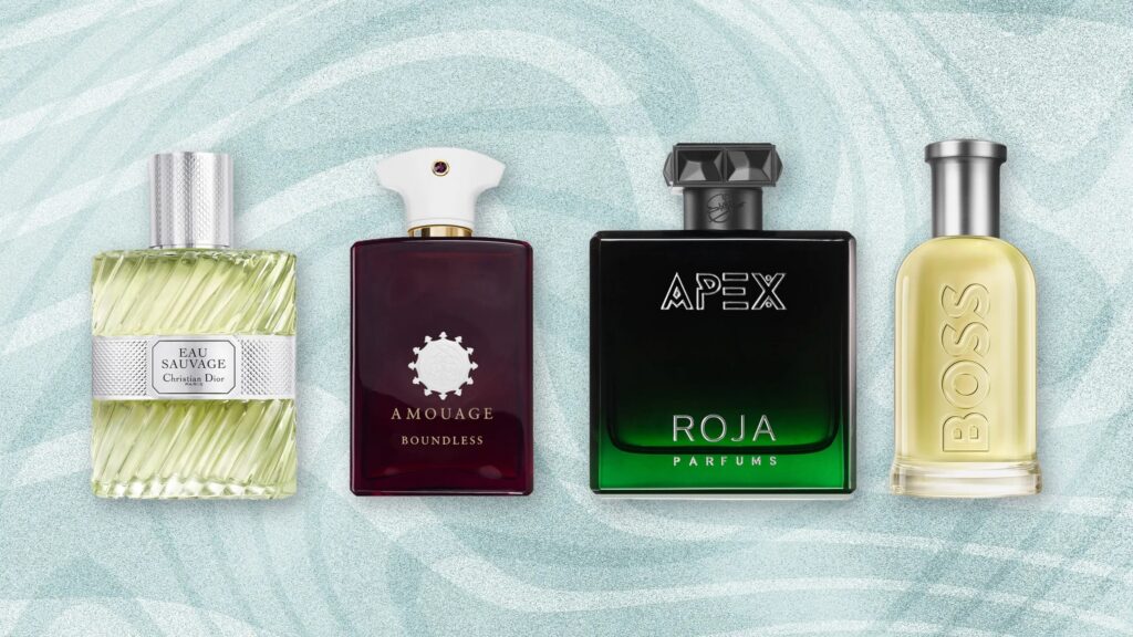 Flacon de musc parfum femme posé sur un tissu clair, ambiance douce et poudrée